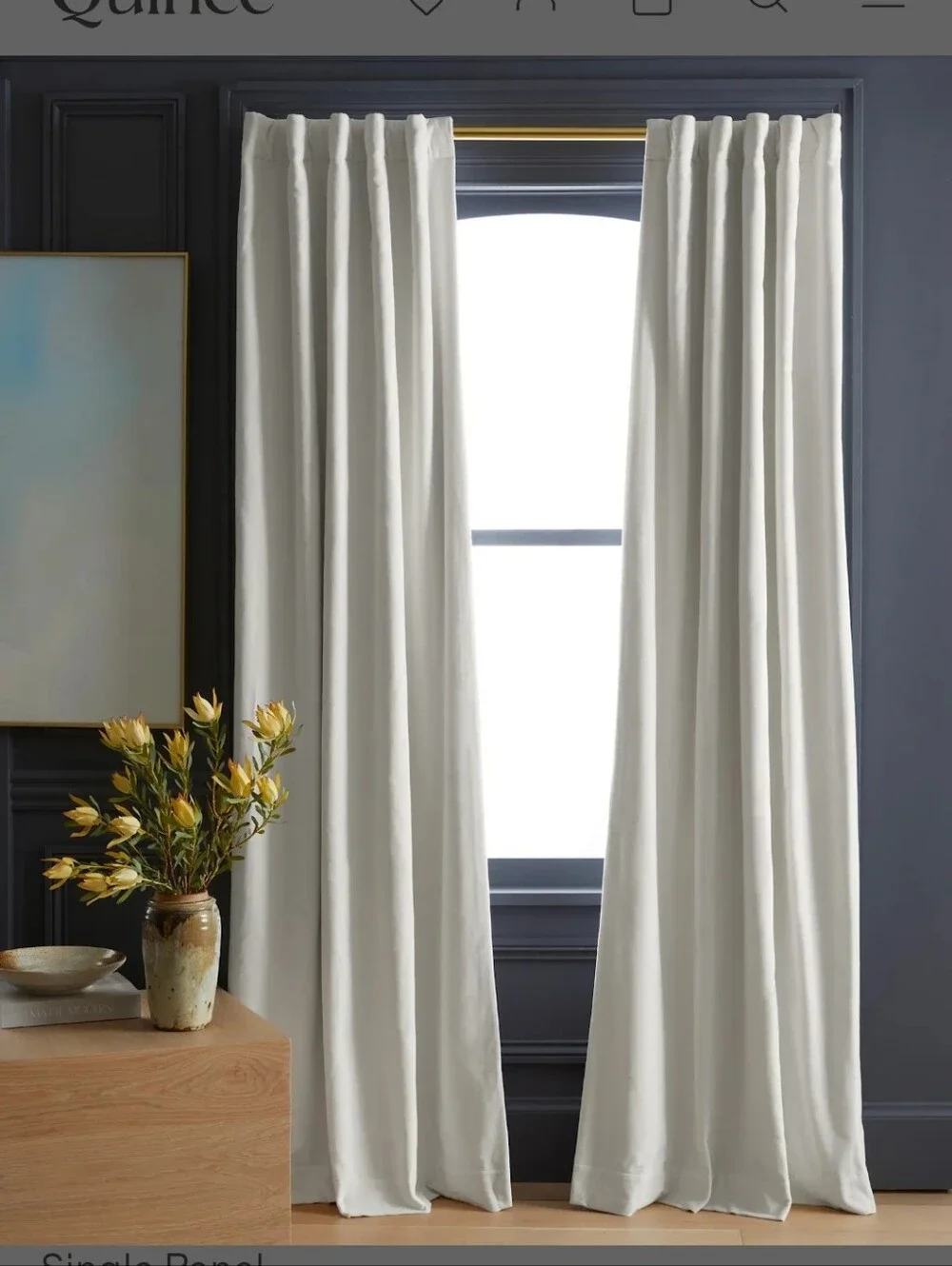 Quince 48x96 Room Darkening 100% Cotton Velvet Ivory 1 Panel Curtain 48